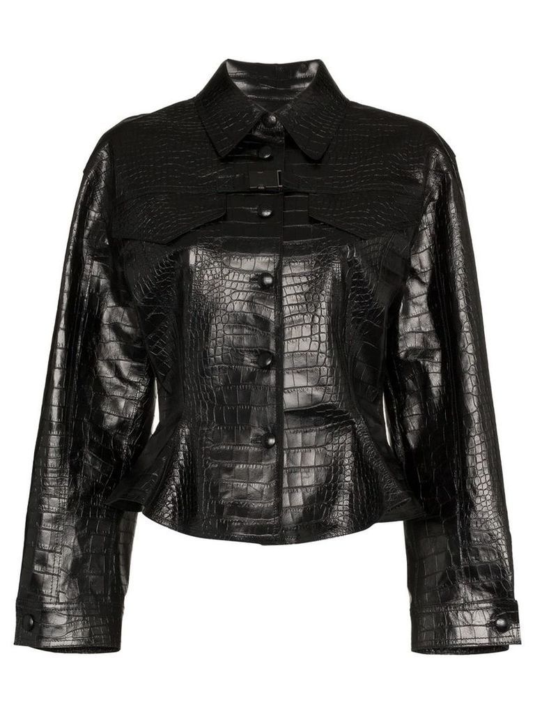 Off-White Cropped Leather Jacket - Black