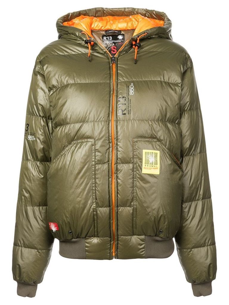 R13 hooded puffer jacket - Green