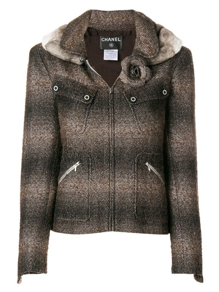 Chanel Vintage fur trimmed slim jacket - Brown