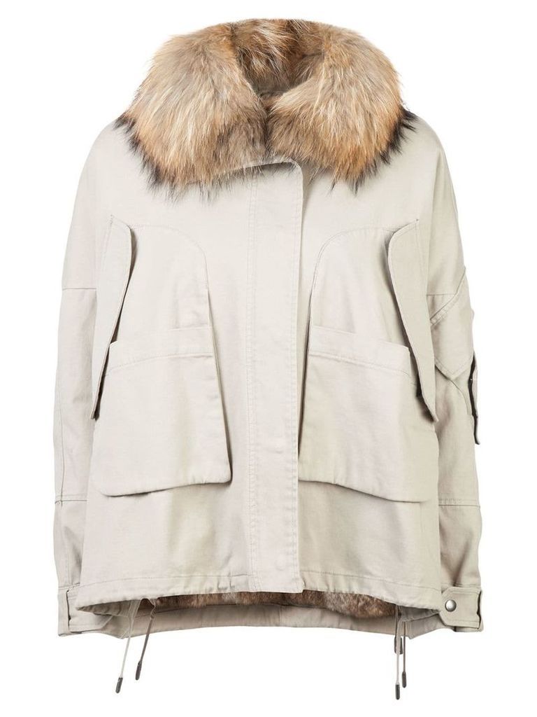 Yves Salomon fur collar zipped jacket - Neutrals