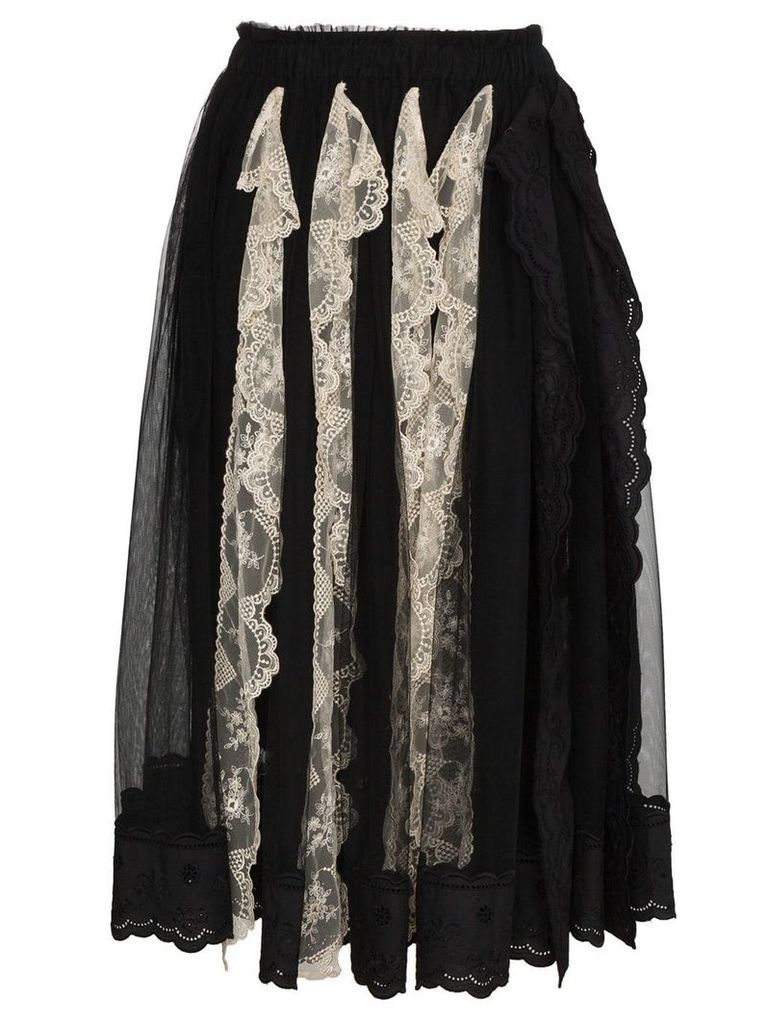Simone Rocha Pleated lace trim skirt - Black