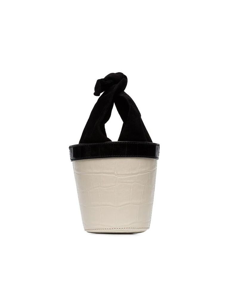 Staud white and black Britt leather mini bucket bag
