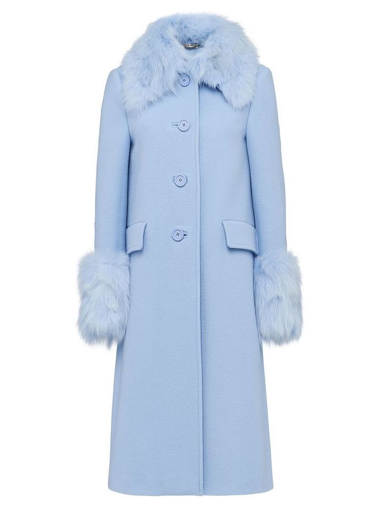 Miu Miu Fur-trimmed twill coat - Blue