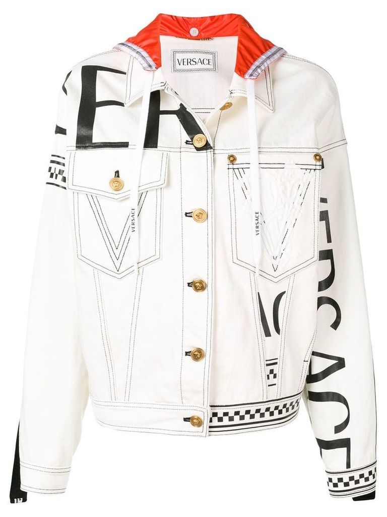 Versace hooded denim logo jacket - White