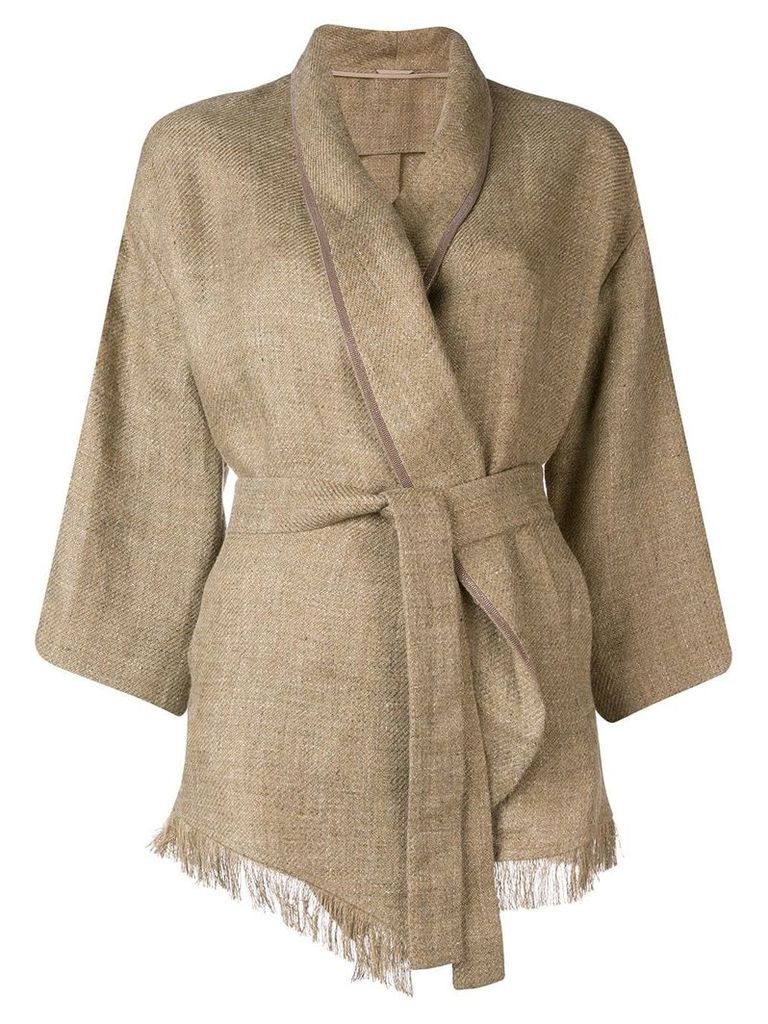 Brunello Cucinelli belted kimono jacket - Brown