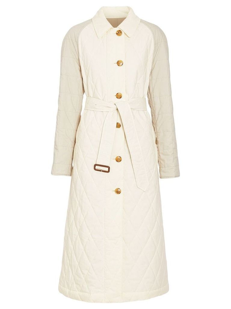 Burberry Reversible Contrast Sleeve Quilted Cotton Car Coat - White