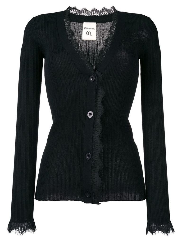 Semicouture lace trimmed cardigan - Black