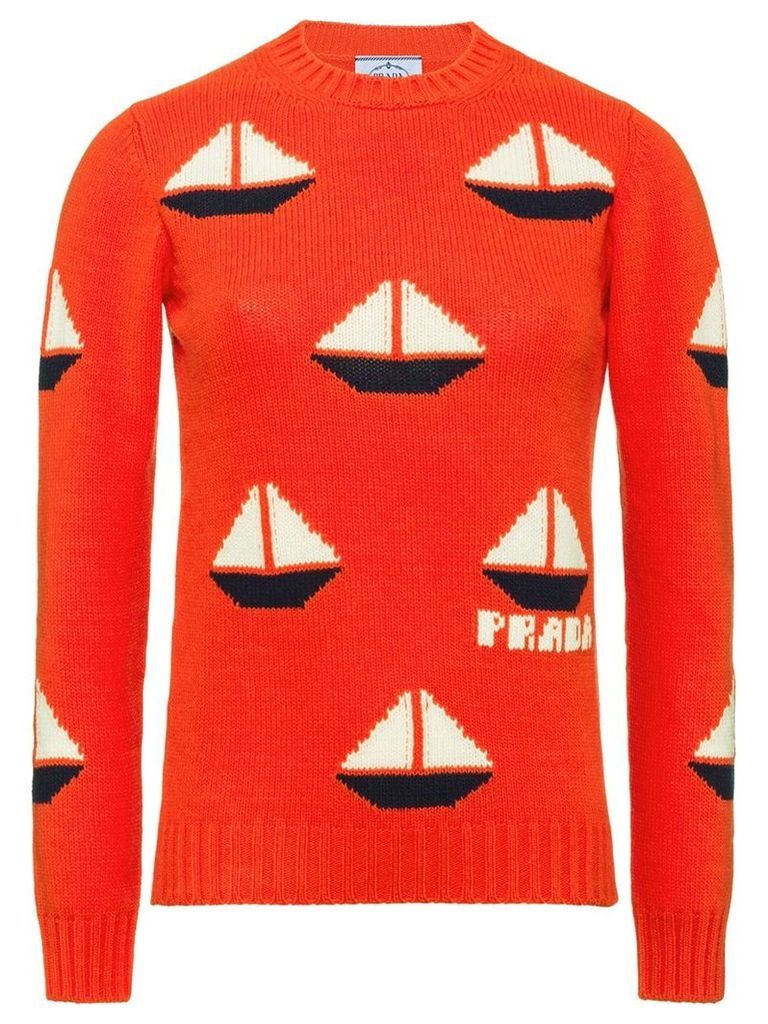 Prada boat intarsia motif jumper - Orange