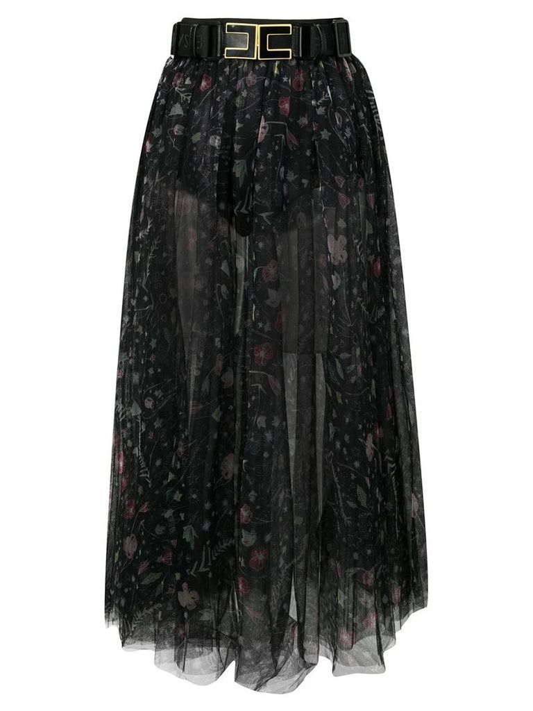 Elisabetta Franchi floral print tulle skirt - Black