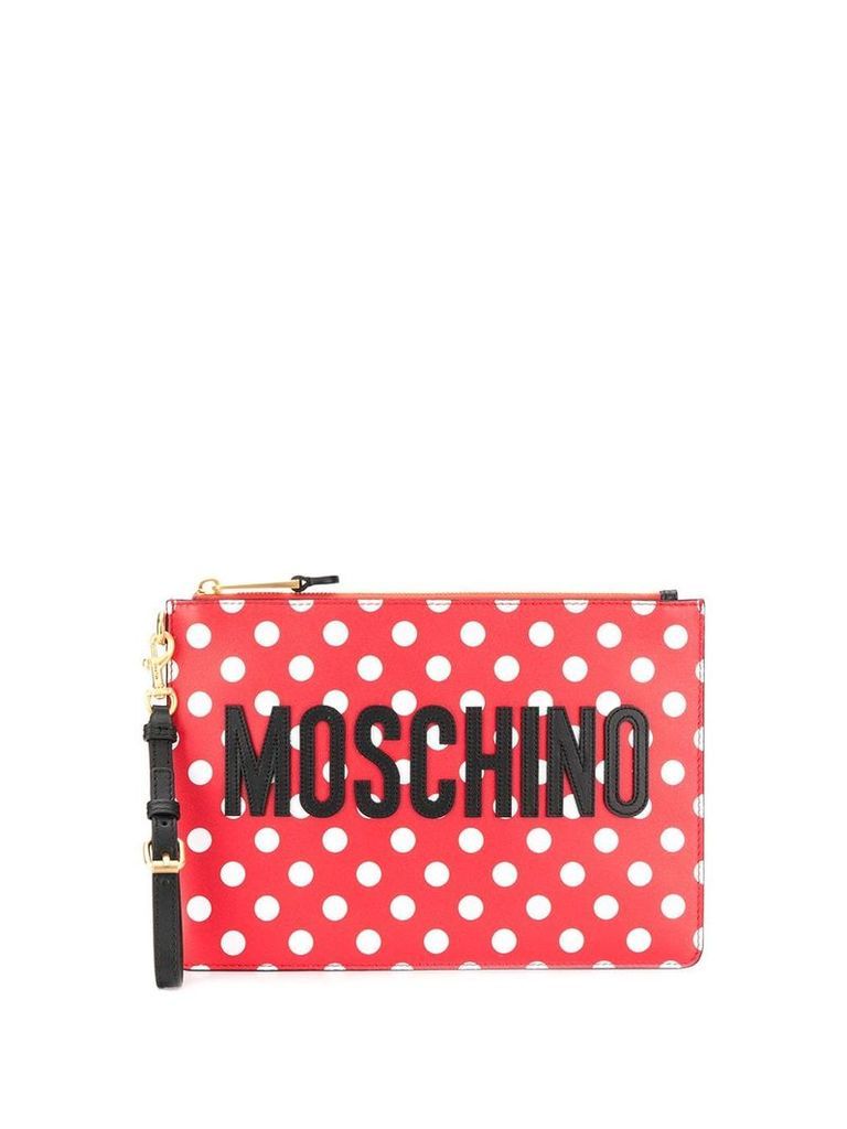 Moschino spotted print logo clutch bag - Red