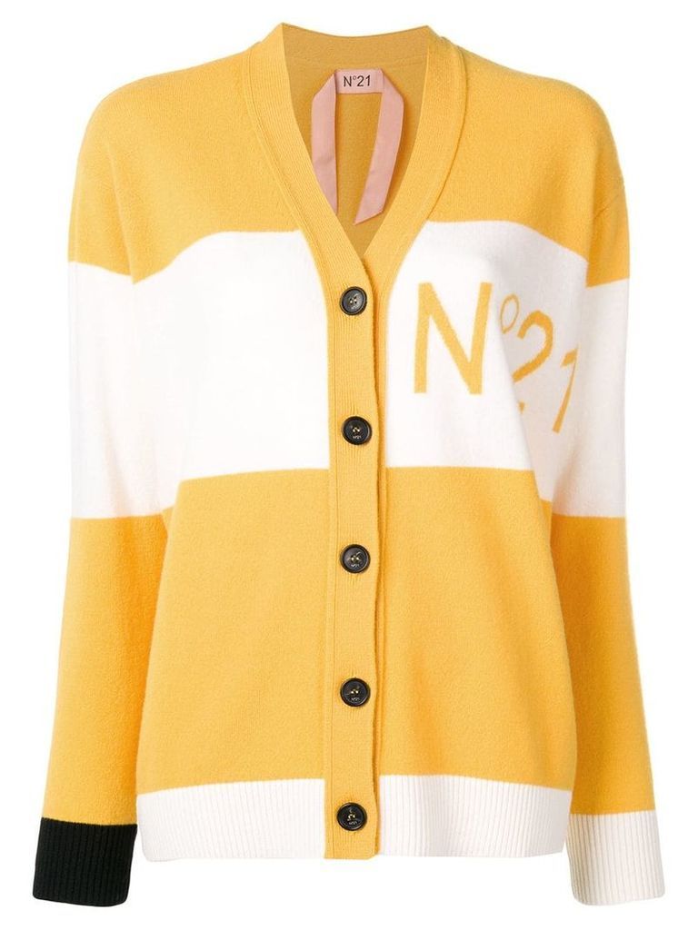 NÂº21 two-tone wool logo cardigan - Yellow
