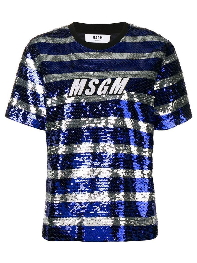 MSGM sequin striped T-shirt - Blue