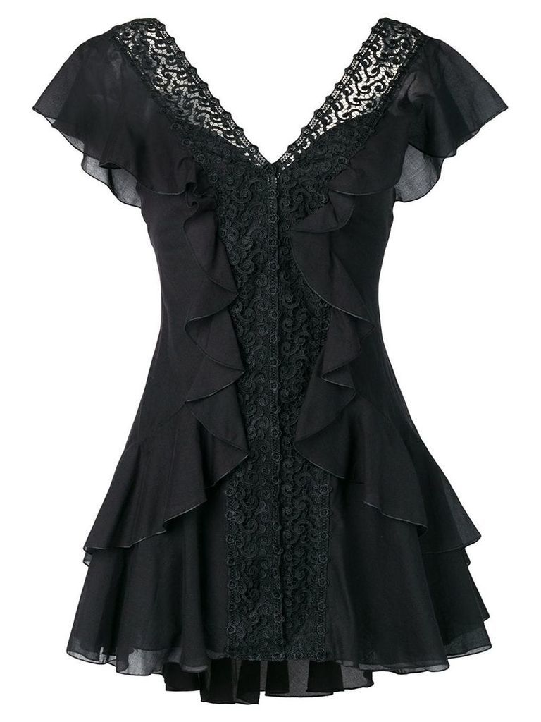 Charo Ruiz embroidered frill-trim dress - Black