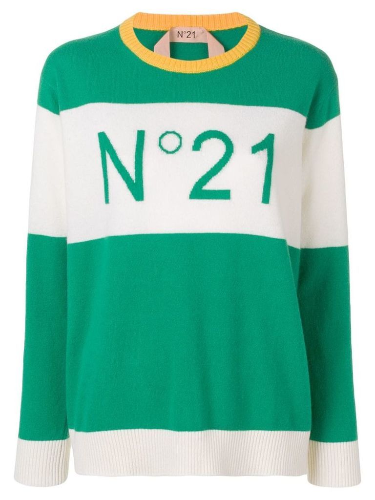 NÂº21 logo colour-block sweater - Green