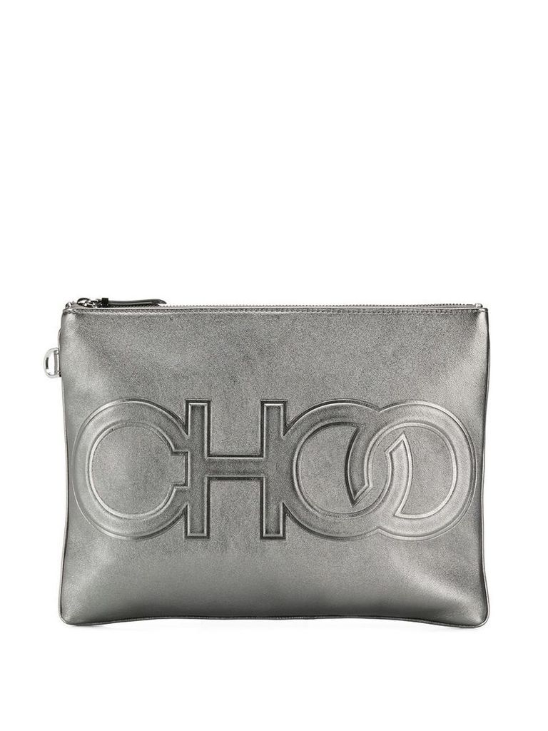 Jimmy Choo logo embossed clutch bag - Silver