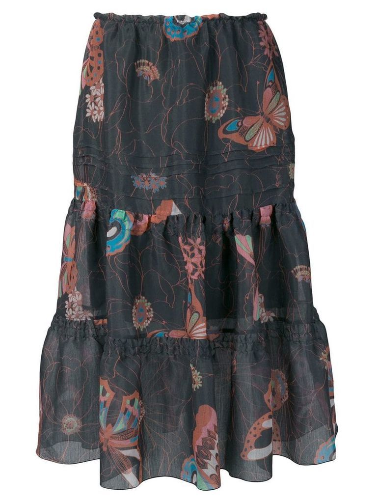 See By Chloé butterfly print ruffle skirt - Black