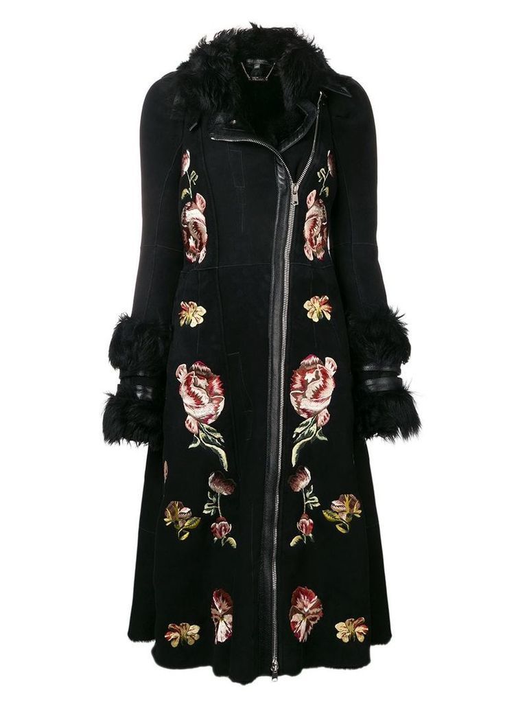 Alexander McQueen floral embroidered coat - Black