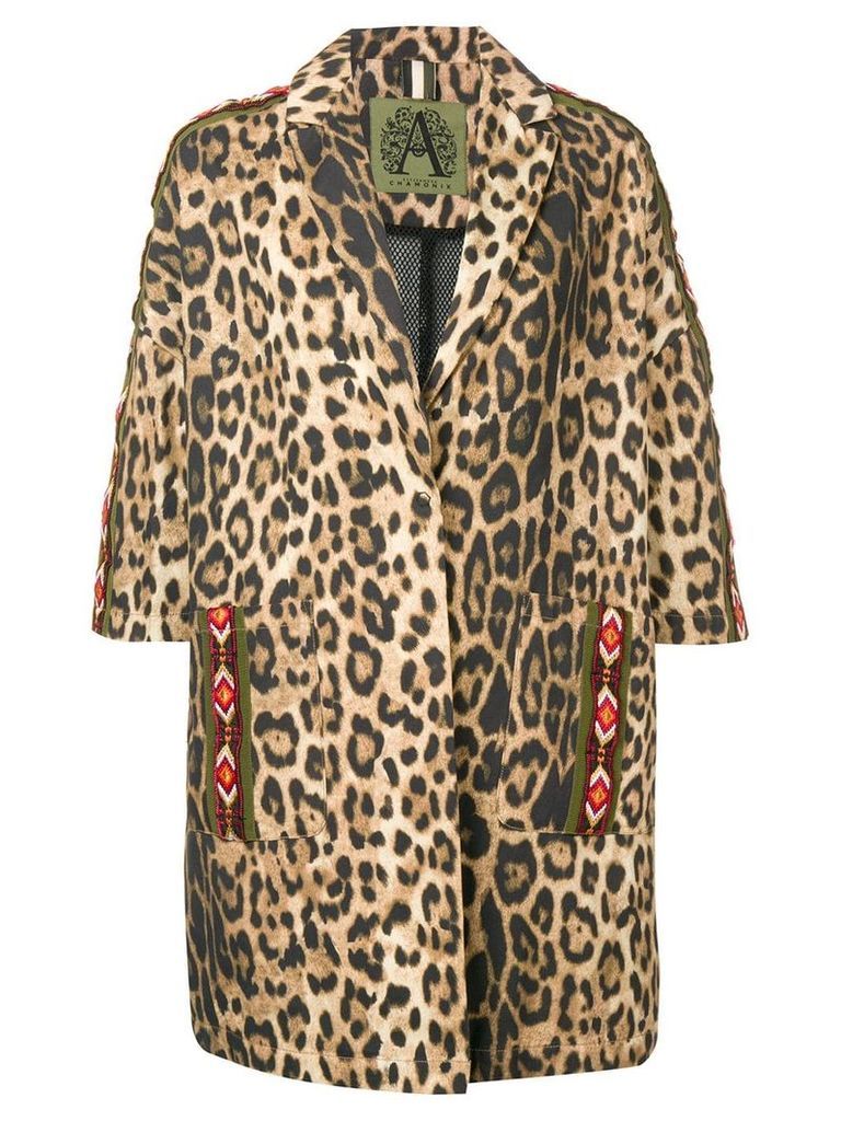 Alessandra Chamonix leopard print cropped sleeve coat - Brown