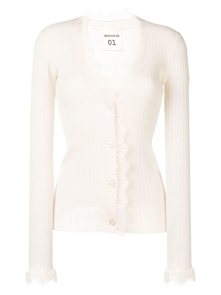 Semicouture lace trimmed cardigan - Neutrals