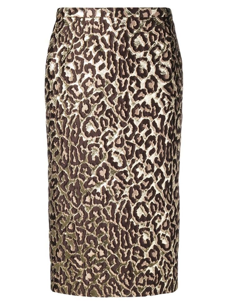 Rochas leopard print embroidered skirt - Brown