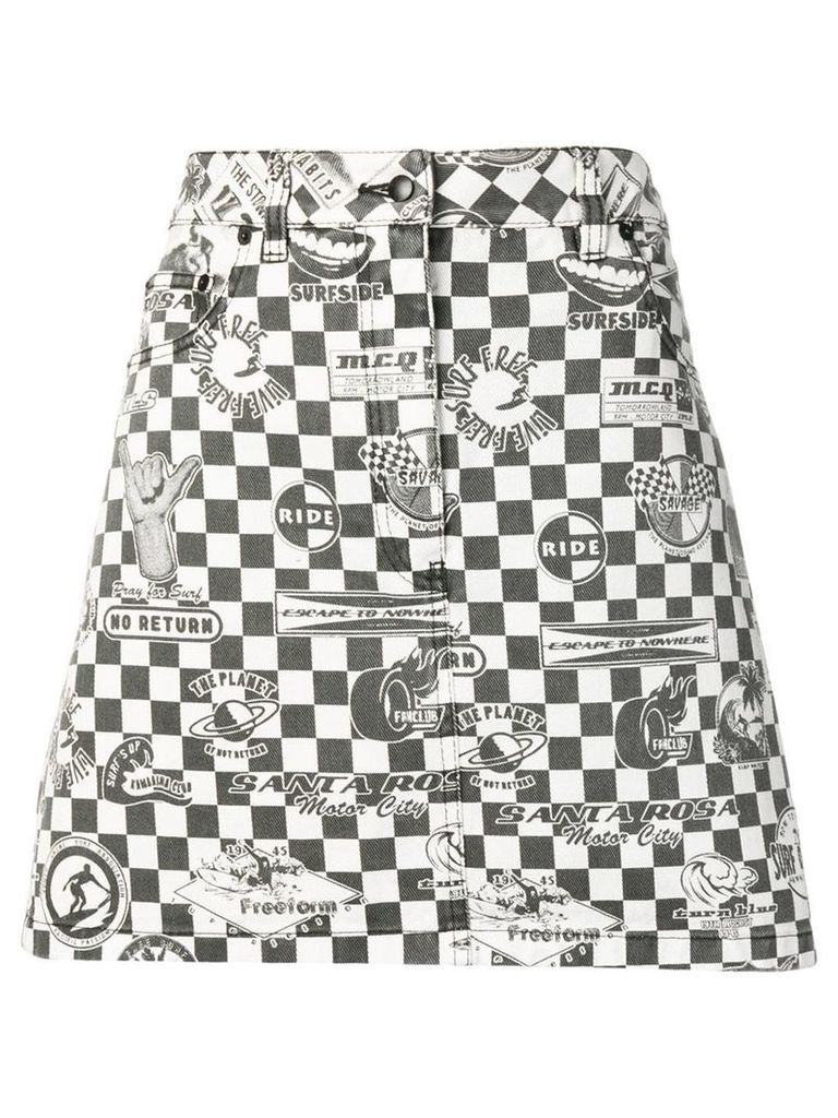 McQ Alexander McQueen checkerboard denim skirt - Black