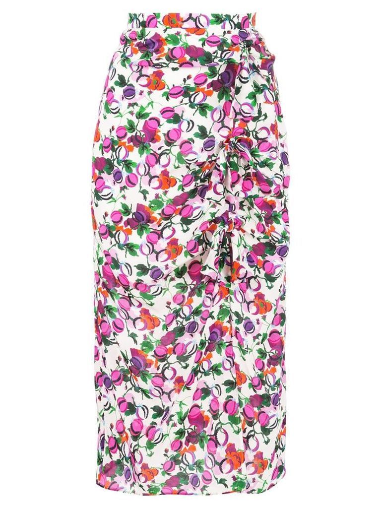 Saloni floral draped midi skirt - Multicolour