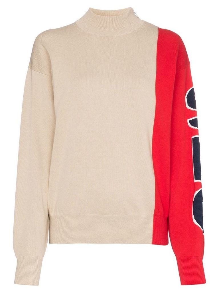 See By Chloé colour-block logo-sleeve side-zip jumper - Neutrals