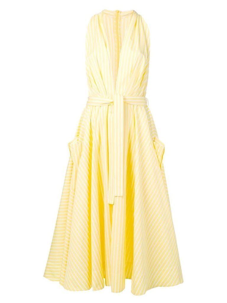 Sara Battaglia plunge-neck striped dress - Yellow