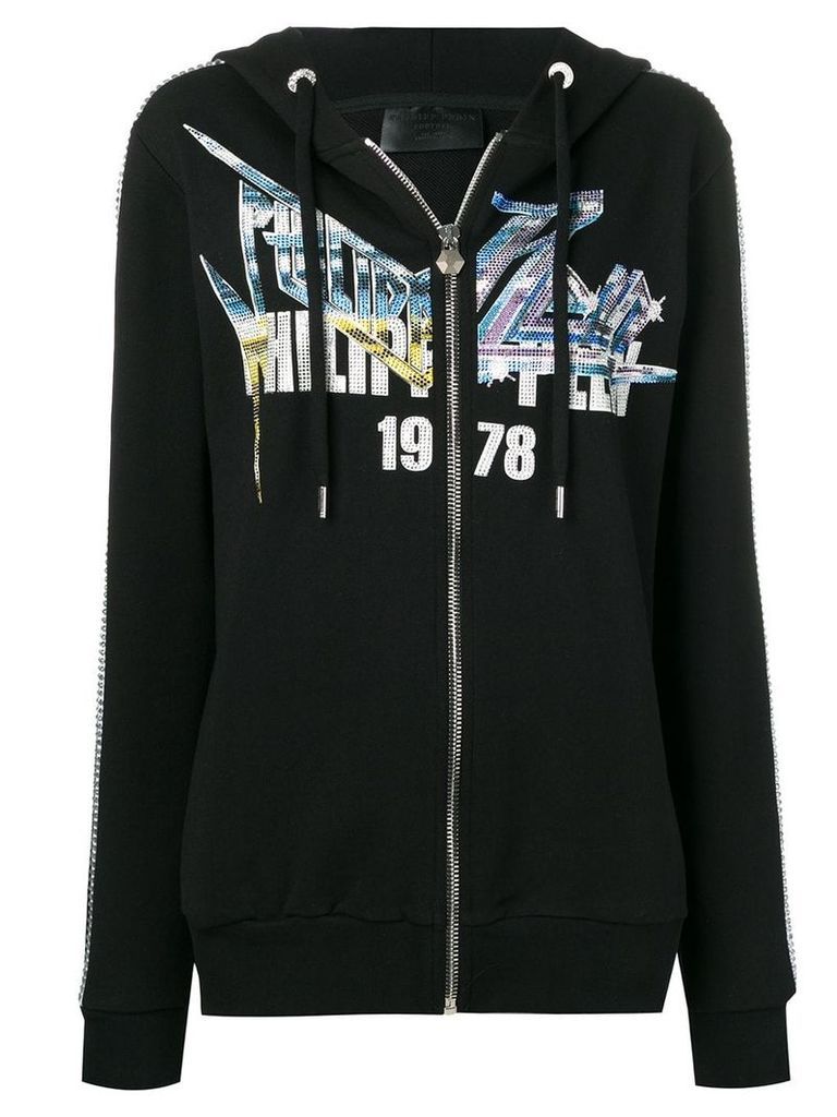 Philipp Plein embellished zip front hoodie - Black
