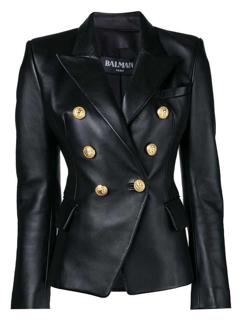 Balmain double-breasted leather blazer - Black