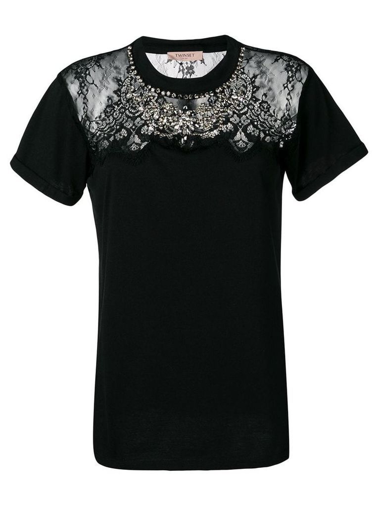 Twin-Set lace-panelled T-shirt - Black