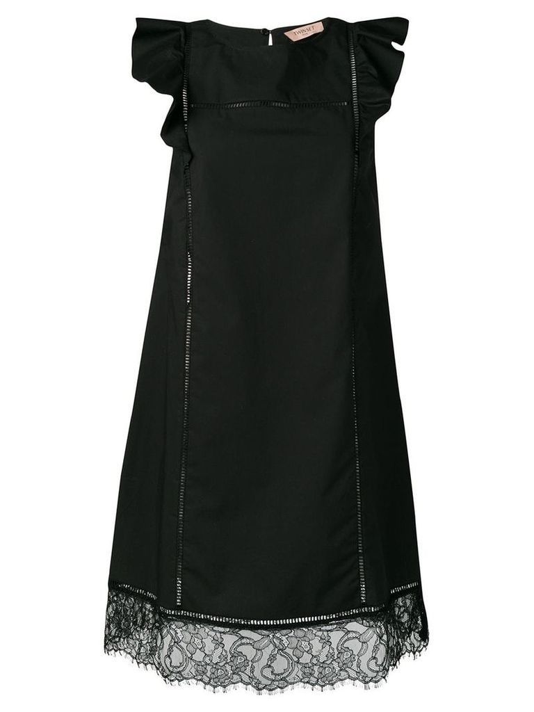 Twin-Set lace trim poplin dress - Black