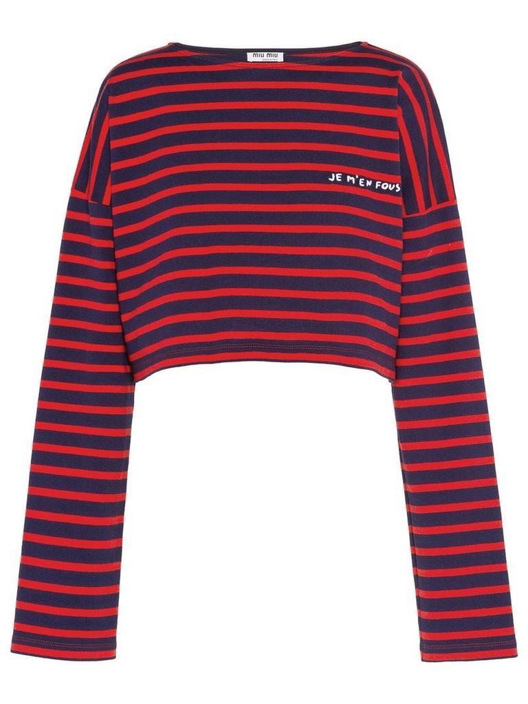 Miu Miu Striped jersey T-shirt with embroidery - Blue