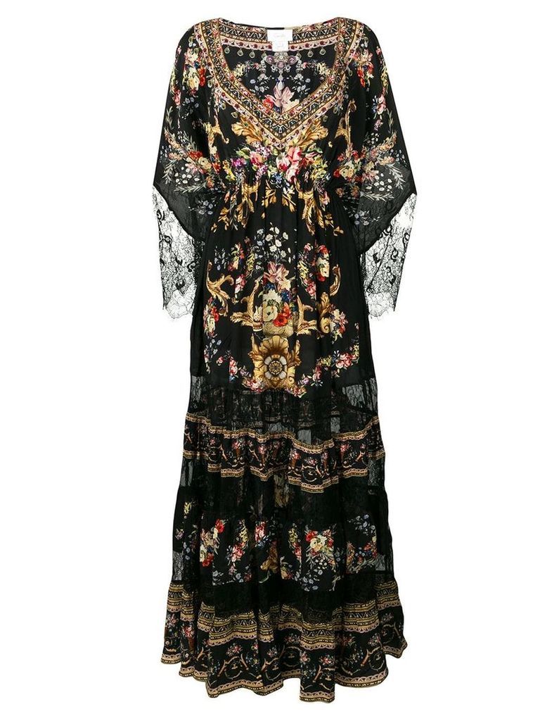 Camilla lace-trimmed floral-print dress - Black
