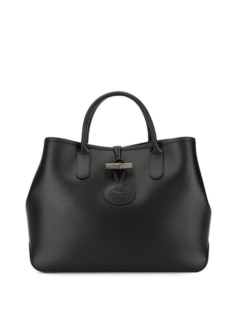 Longchamp logo embossed tote bag - Black