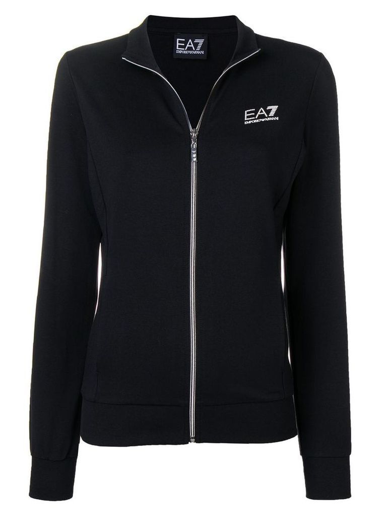 Ea7 Emporio Armani logo print zipped cardigan - Black