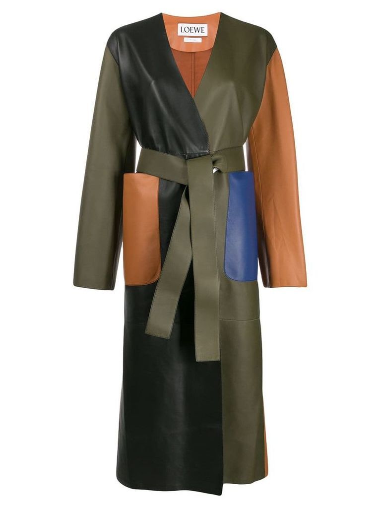 Loewe colour block leather coat - Green