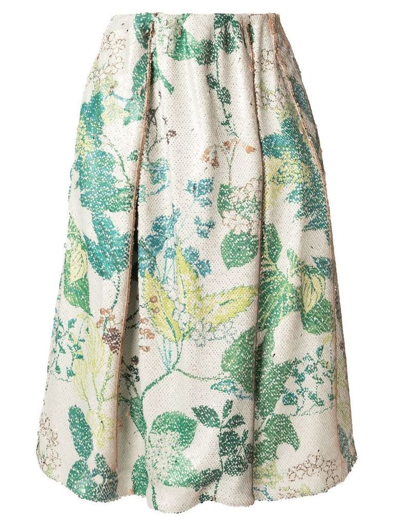 Agnona sequin floral pattern skirt - White