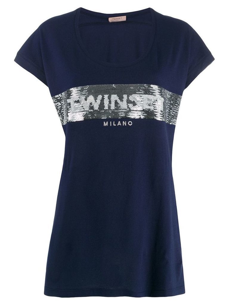 Twin-Set sequined logo T-shirt - Blue