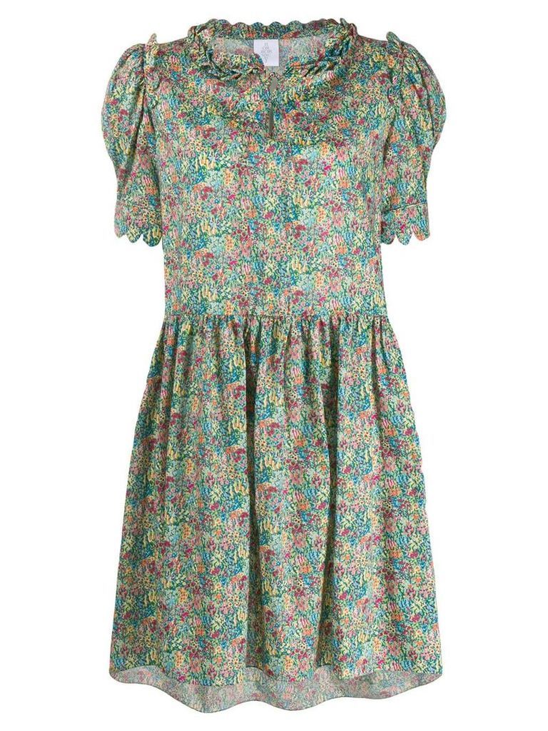 Horror Vacui floral flared dress - Green