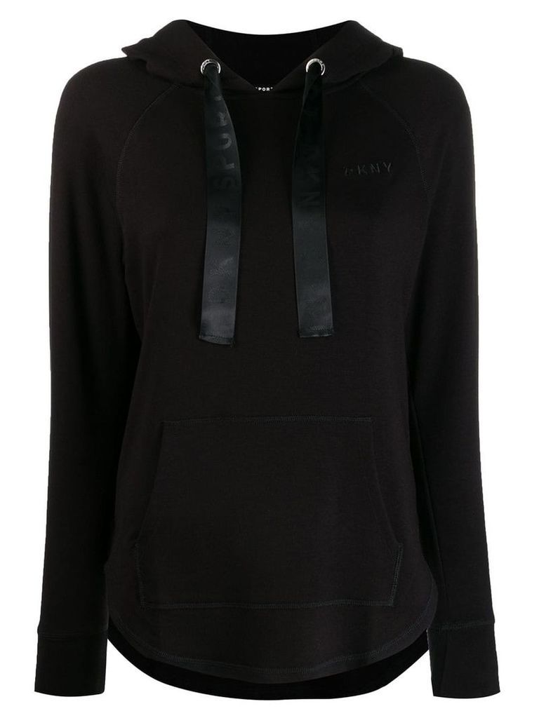 DKNY logo curved hem hoodie - Black