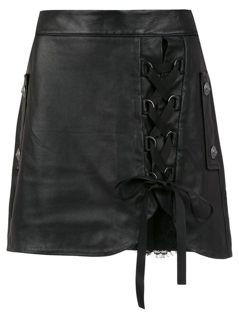 Andrea Bogosian lace up leather skirt - Black