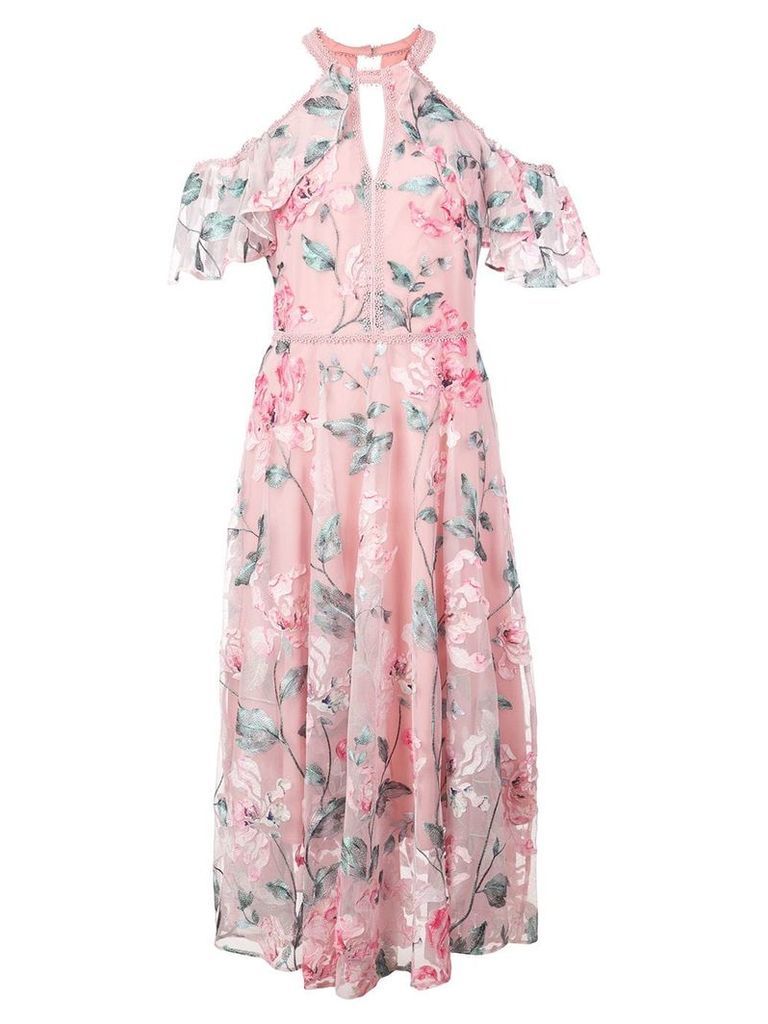 Marchesa Notte cold shoulder floral dress - PINK