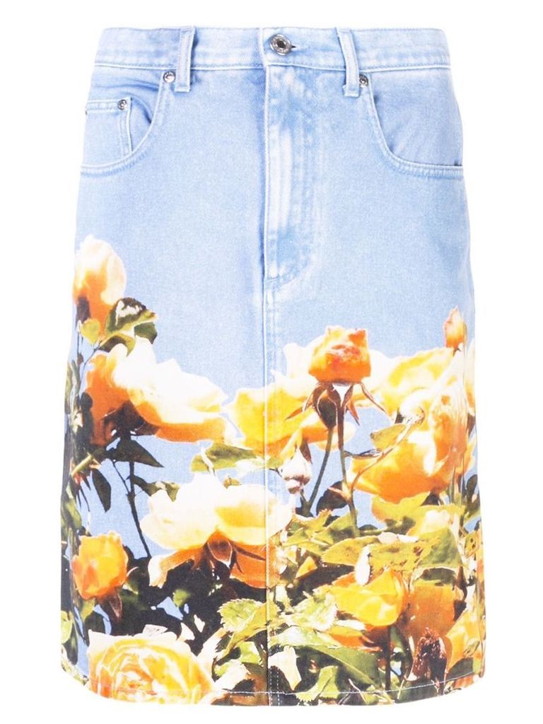 MSGM roses print denim skirt - Blue