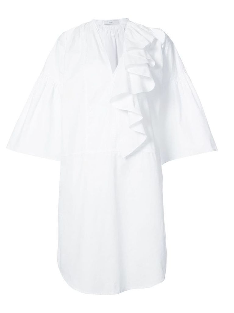 Tome cutout tunic shirt with frills - White