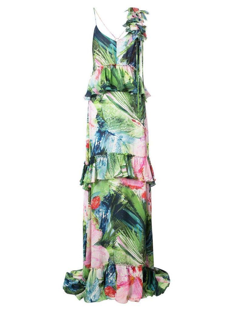 Josie Natori Sunset Palms tiered dress - Multicolour