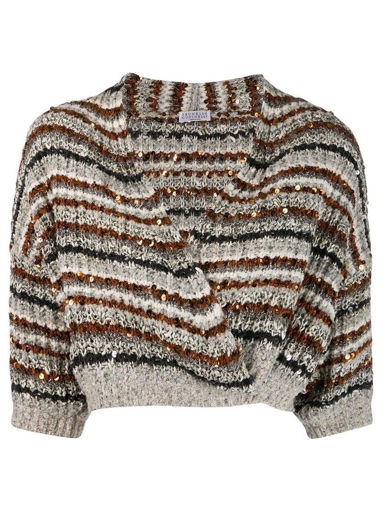Brunello Cucinelli striped wrap knit top - Grey