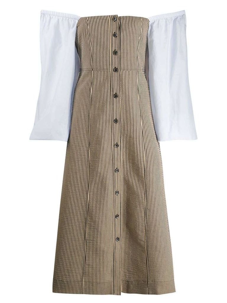 Ganni striped button dress - Neutrals