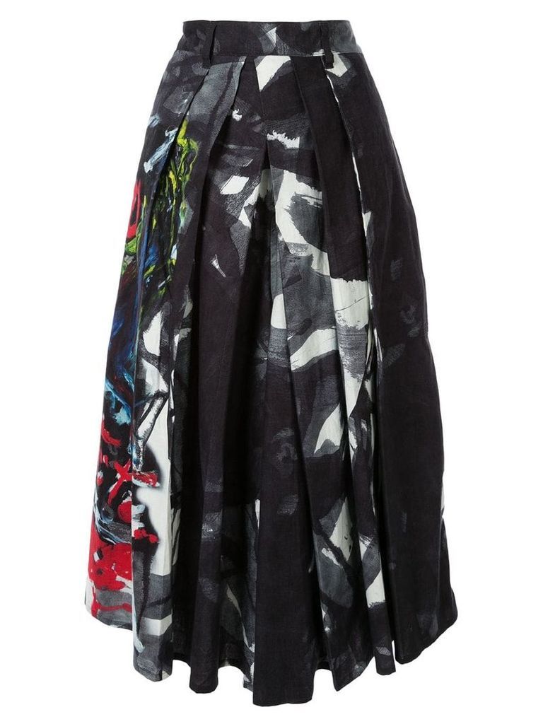 Yohji Yamamoto pleated print midi skirt - Black