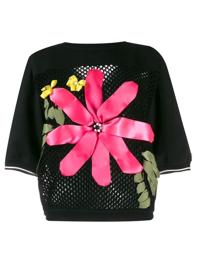 Twin-Set floral applique knitted top - Black